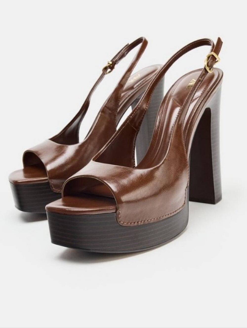Zara Brown Platform Slingback Block Heels Sz-41/10